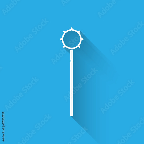 White line Medieval chained mace ball icon isolated with long shadow. Medieval weapon. Vector Illustration