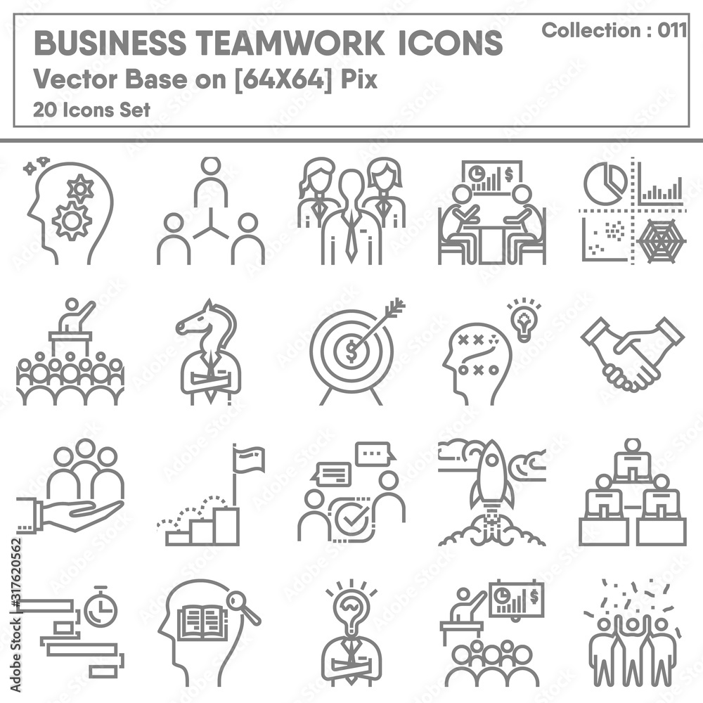 Business Teamwork and Leadership Icon Set, Icons Collection of Business Entrepreneur for Management Symbol. Leadership Team and Organization Human Resources, Vector Illustration Concept Design.