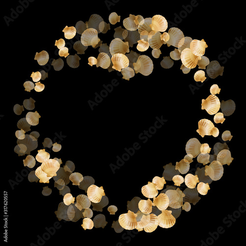 Gold seashells isolated, pearl bivalved mollusks