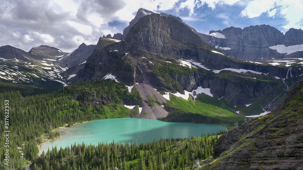 afternoon shot of grinnell lake at glacier national park
