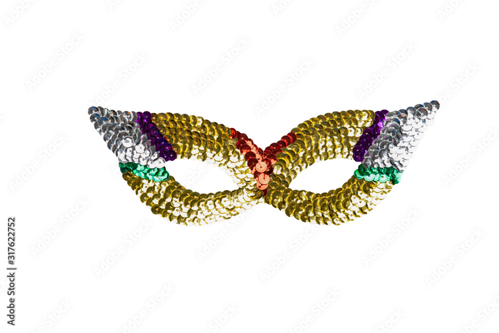 Multicolour fancy carnival mask with beads isolated on a white background
