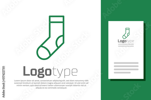 Green line Socks icon isolated on white background. Logo design template element. Vector Illustration