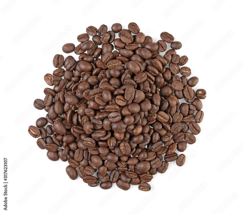 Coffee beans. Isolated on a white background. Top view Coffee beans. Isolated on a white background. Top view