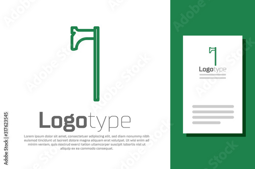 Green line Medieval axe icon isolated on white background. Battle axe, executioner axe. Medieval weapon. Logo design template element. Vector Illustration