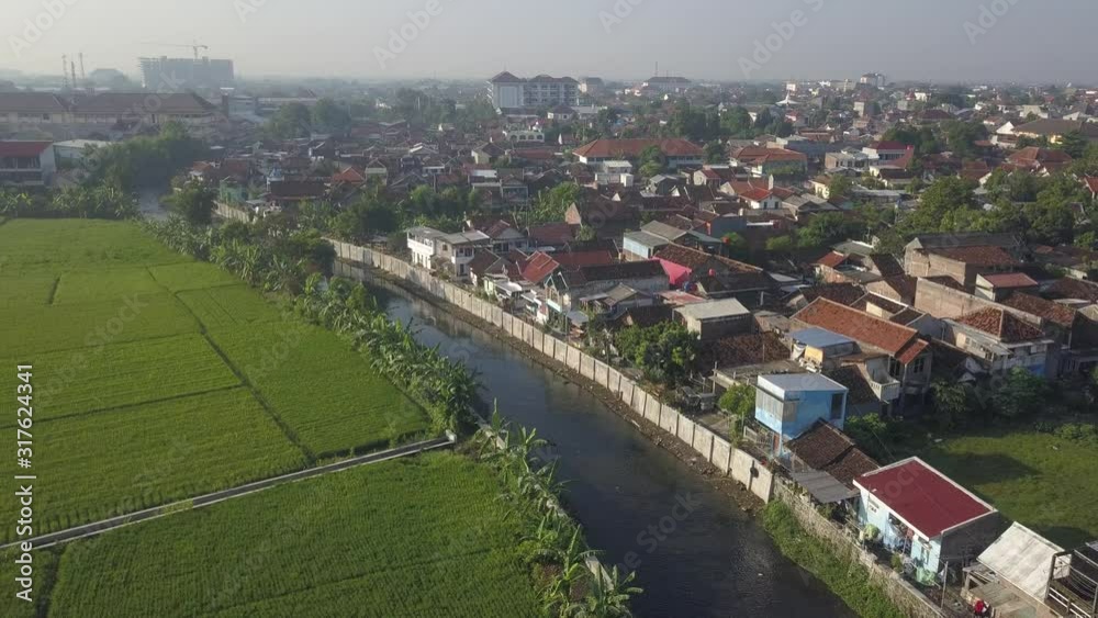 Aerial view, river code, is a river splitting the center of Yogyakarta Indonesia Aerial view, river code, is a river splitting the center of Yogyakarta Indonesia