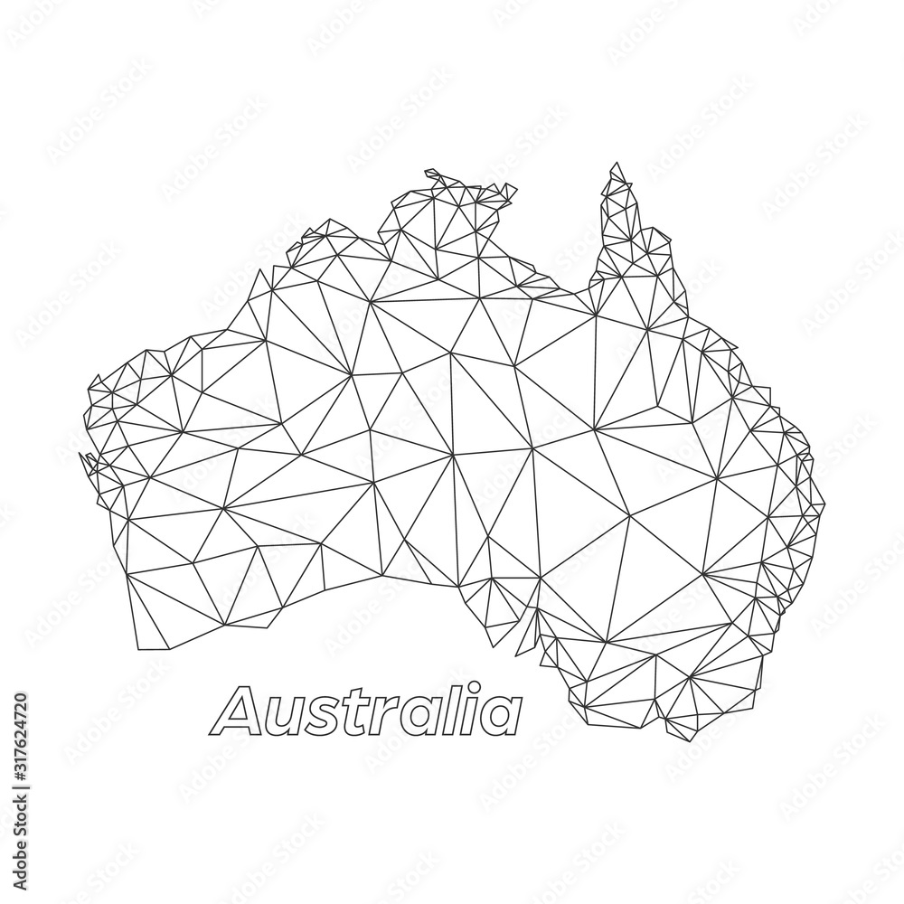 Australia low poly connected triangle geometric line pattern map vector illustration