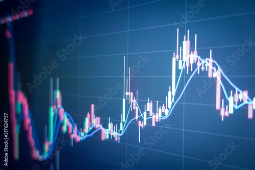 Stock market graph and ticker for businese analysis on LED screen monitor. Finance, Investing and exconomic concept.