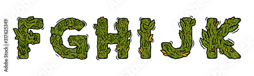 Some part of decorative green marijuana letters from alphabet