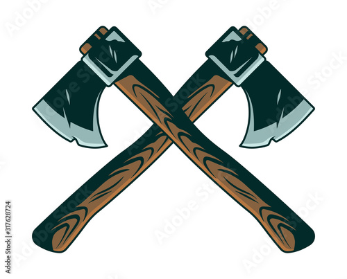 Wooden two axe across isolated