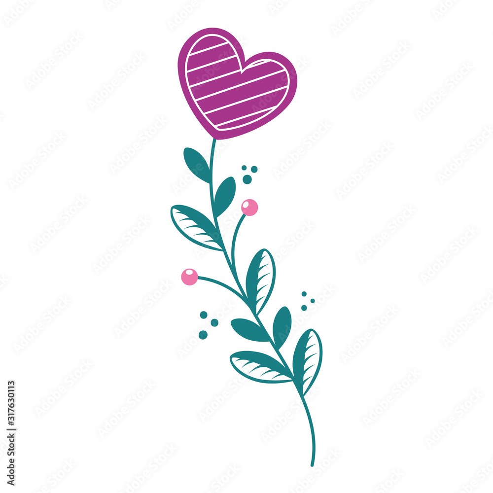 cute flower in shape heart with branch and leafs cute flower in shape heart with branch and leafs