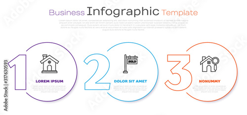 Set line House, Hanging sign with text Sold and Search house. Business infographic template. Vector