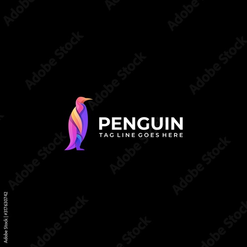 Vector Logo Illustration Penguin Stands Gradient Colorful