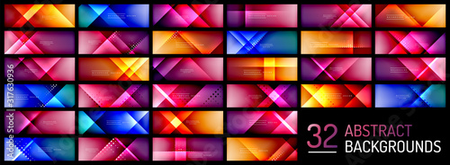Mega set of abstract backgrounds - squares and lines compositions created with lights and shadows. Technology or business digital templates