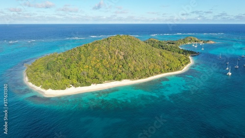 Aerial view Caribbean Sea and islands  St. Vincent   Grenadines