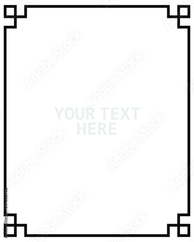 Art Deco black ornamental decorative frame. Vintage simple line frame border plaque book cover. Frame border deco vector simple line isolated. Vector illustration. EPS 10