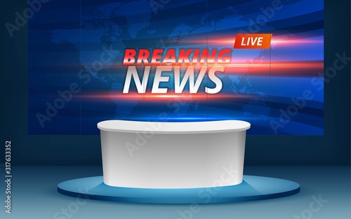 breaking news on the lcd tv in the news studio	