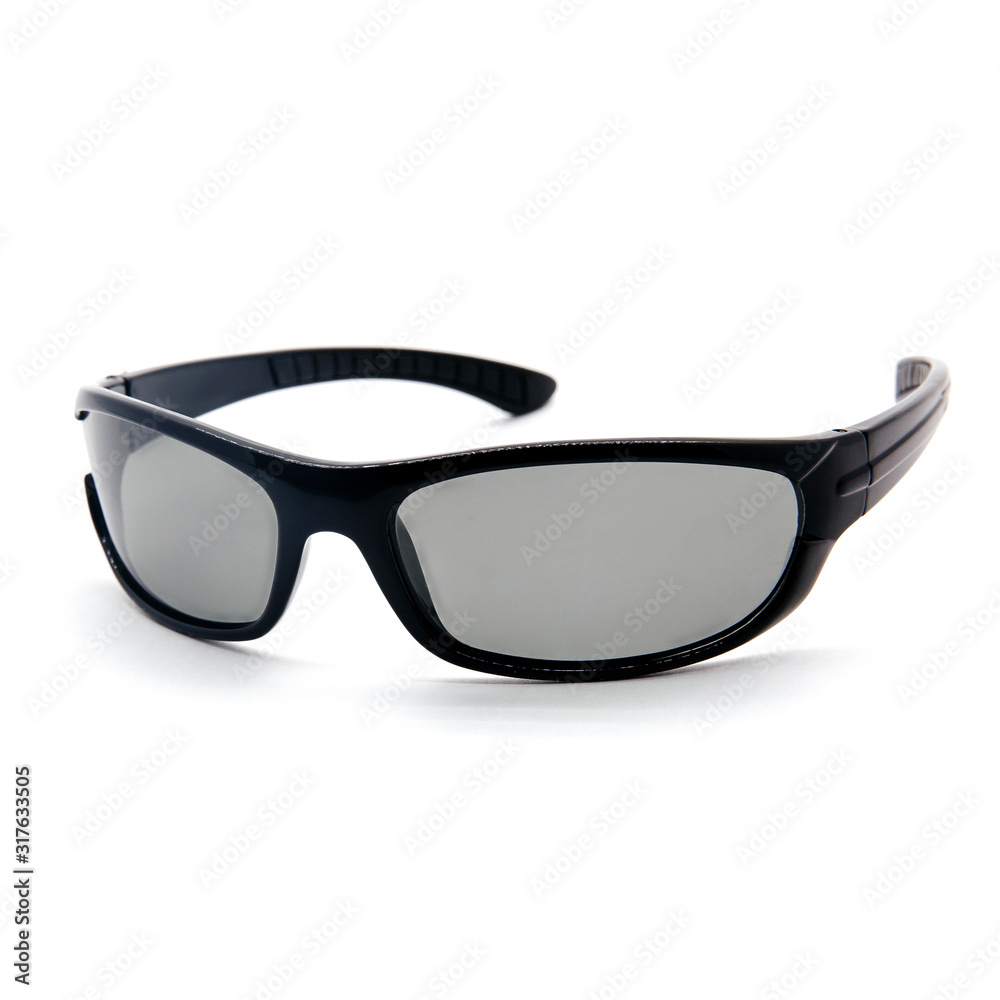 Sports sunglasses in black color isolated on white background.