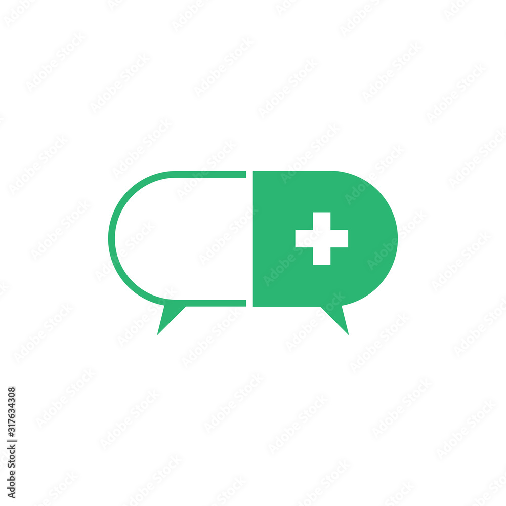 Fototapeta premium letter c plus medical capsule medicine talk forum symbol logo vector