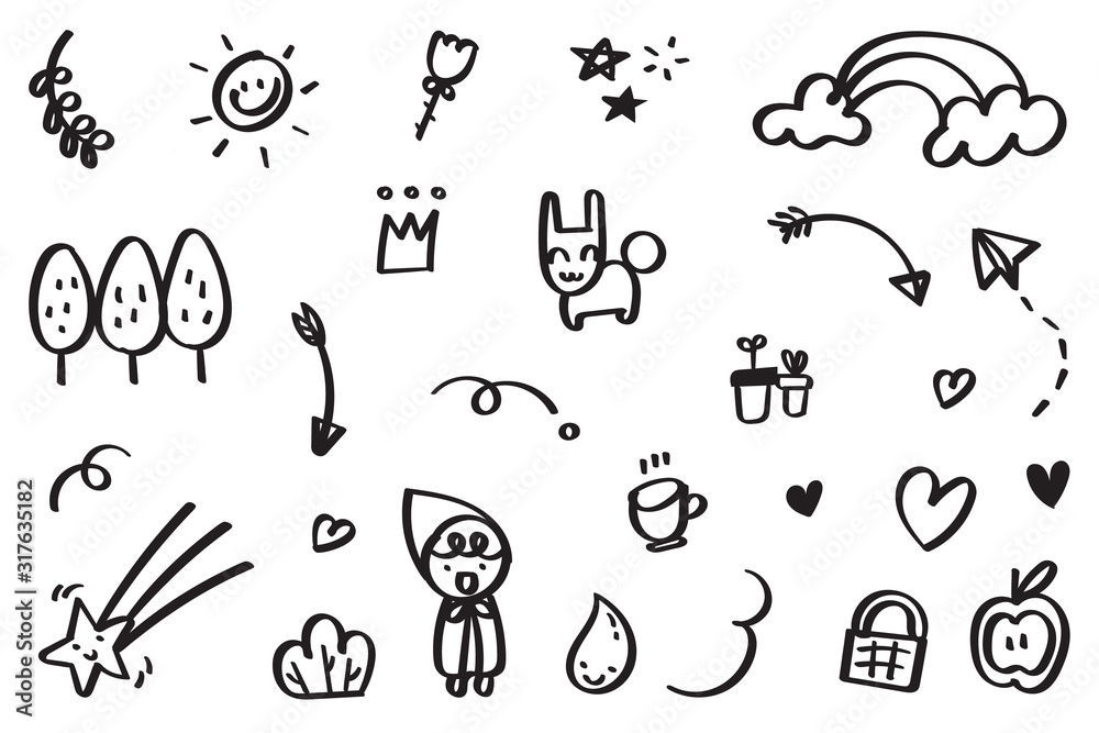 Hand drawn doodle vector collection with highlight text, arrow ...