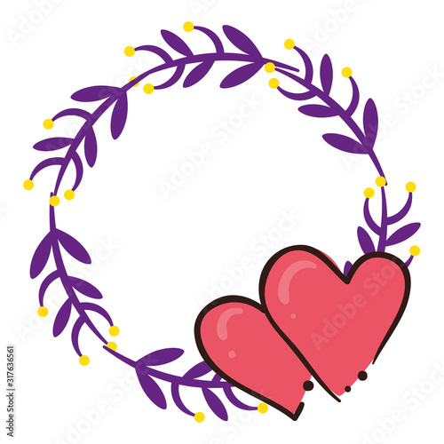 frame circular of branches and leafs with hearts