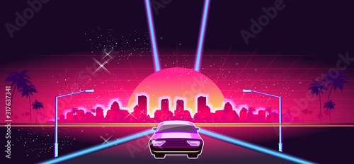 futuristic retro digital banner 80s style
