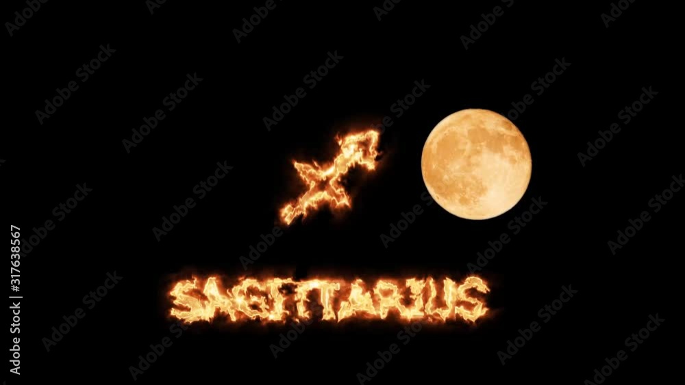 sagittarius text saber effect and zodiac symbol is slowing appear and full moon