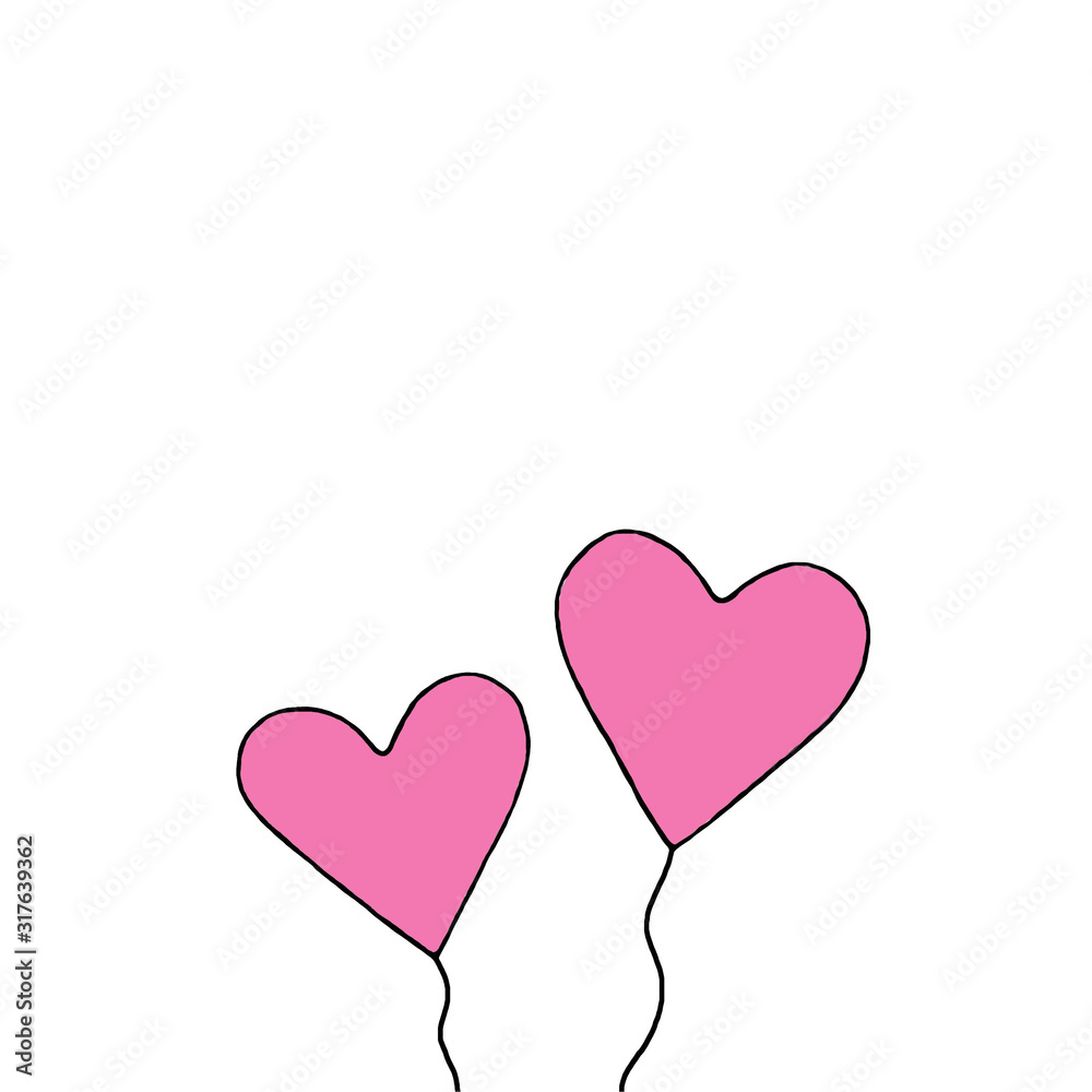 Pair of pink hearts isolated on a white background. Symbol of love, romance. Template for postcards. Simple illustration for Valentines day, birthday, mothers day, greeting card, web. Hand drawn