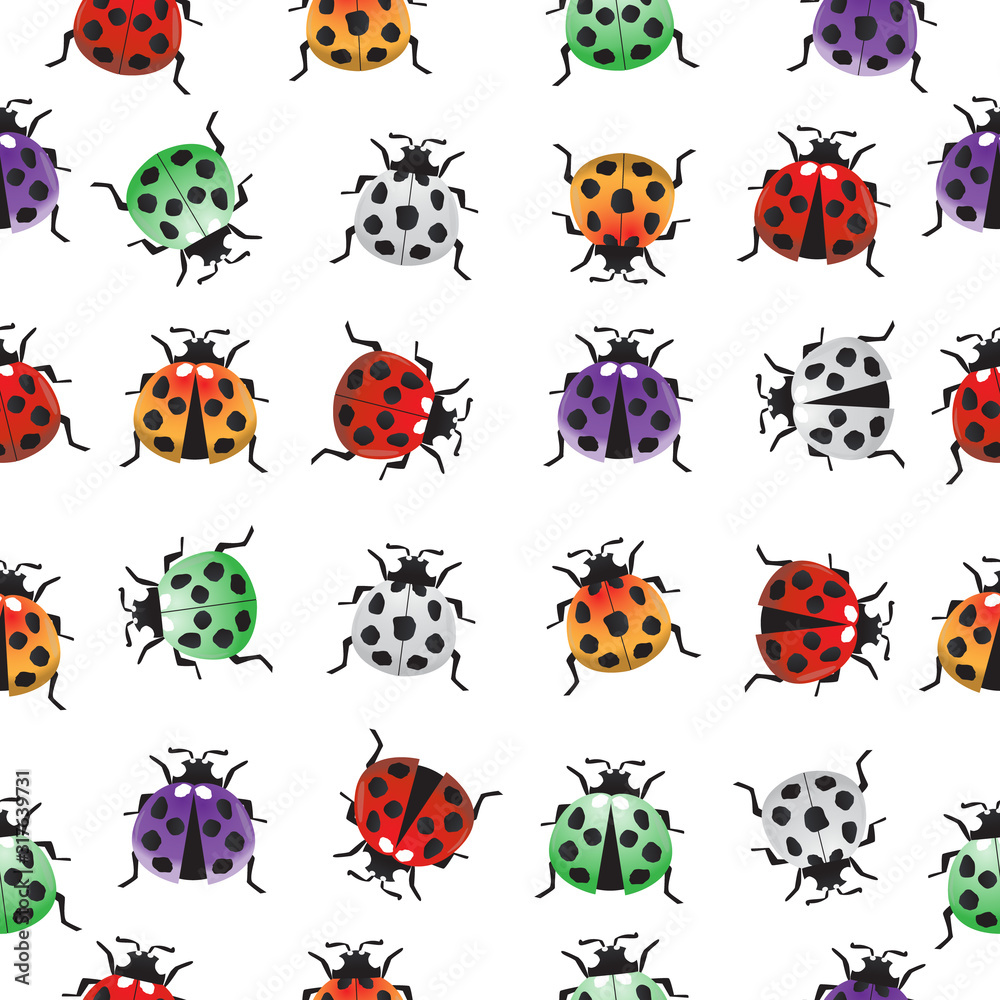 Naklejka premium Seamless pattern with collection of lady bug.