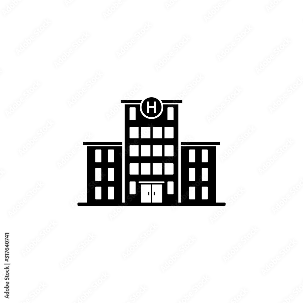 Hospital building vector icon on white background.