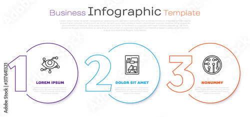 Set line Virtual reality, 3D printer and Processor. Business infographic template. Vector