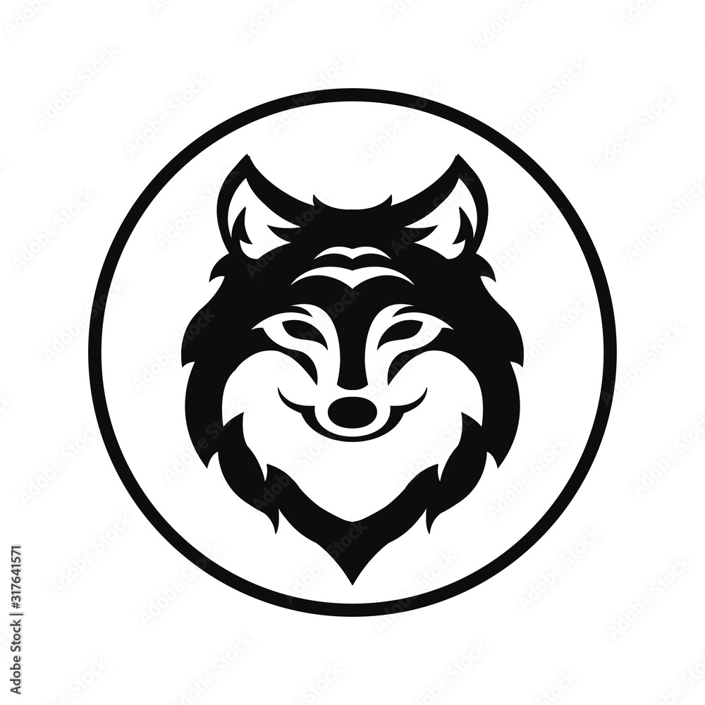 Fototapeta premium wolf head black logo icon design vector illustration with circle