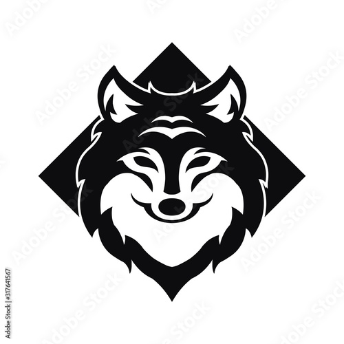 wolf head black logo icon design vector illustration