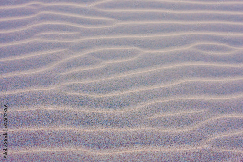 Fototapeta premium Texture, the surface of a sand dune of a blue shade, covered with small ripples of the waves going horizontally. Stockton Sand Dunes near the coast, Worimi Regional Park, Anna Bay, Australia