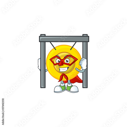Smiley mascot of chinese gong dressed as a Super hero