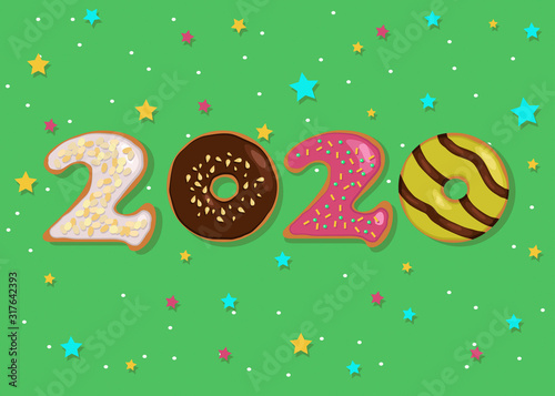 Happy New Year 2020. Sweet Donuts