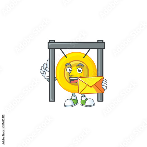 Cheerfully chinese gong mascot design with envelope