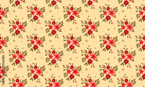 Wallpaper Mural Elegant flower pattern Background for Christmas, with seamless of red rose flower design. Torontodigital.ca