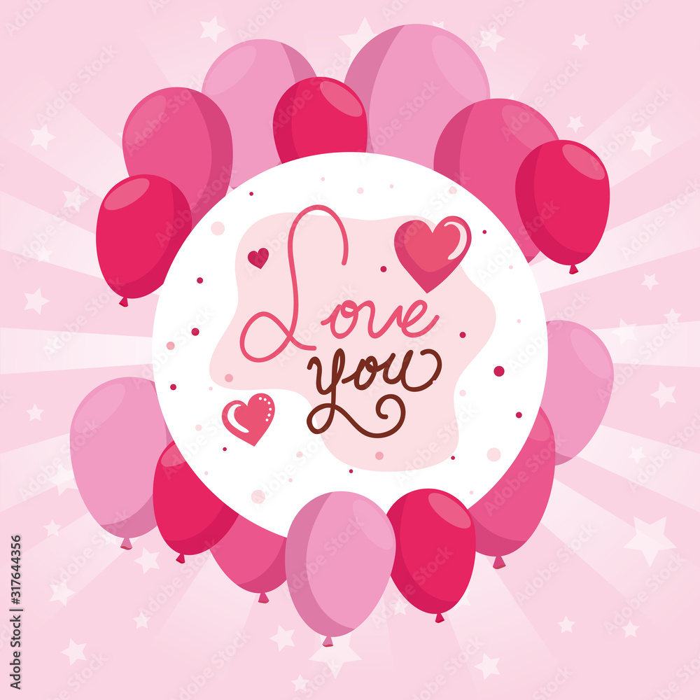 happy valentines day card with balloons helium and decoration