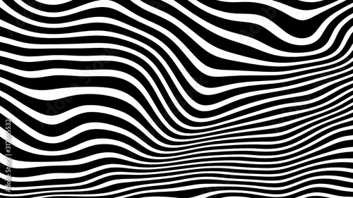 Vector - black and white horizontal curve.Waves line stripes.Optical illusion.
