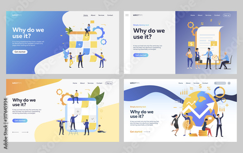 Set of business people developing business strategy. Flat vector illustrations of office staff creating successful project. Development, teamwork concept for banner, website design or landing web page