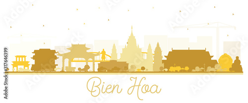 Bien Hoa Vietnam City Skyline Silhouette with Golden Buildings Isolated on White.