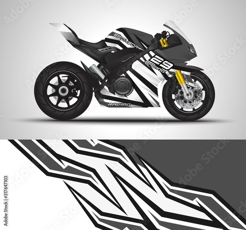 Racing motorcycle wrap decal and vinyl sticker design. Concept graphic abstract background for wrapping vehicles, motorsports, Sportbikes, motocross, supermoto and livery. Vector illustration.