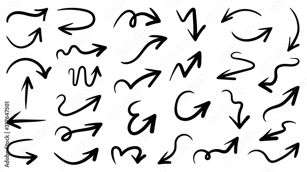 Hand drawn arrow vector icons set. Business doodle icon, sketch arrow design for business plan and education. Hand drawn arrow vector icons set. Business doodle icon, sketch arrow design for business plan and education.