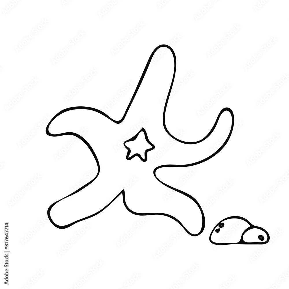 Cute sea star hand drawn style. Doodle vector illustration. Cute sea star hand drawn style. Doodle vector illustration.