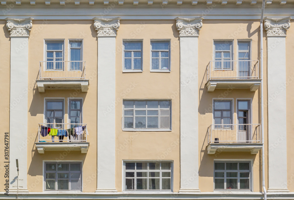 Facade of a house with balconies in Kazan