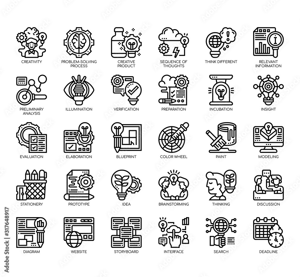Set of creative process thin line and pixel perfect icons for any web and app project.