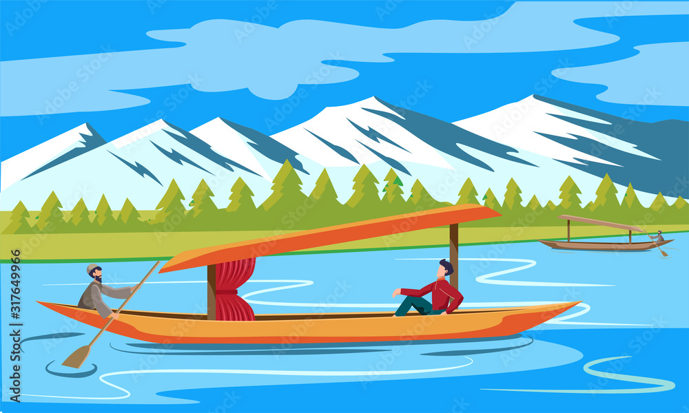 Kashmir Tourism Dal Lake With Boat Landscape Vector Stock Vector Adobe Stock