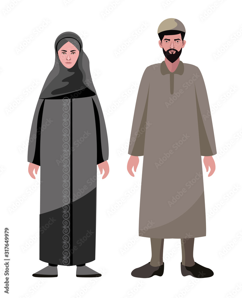kashmir muslim man and woman, couple vector