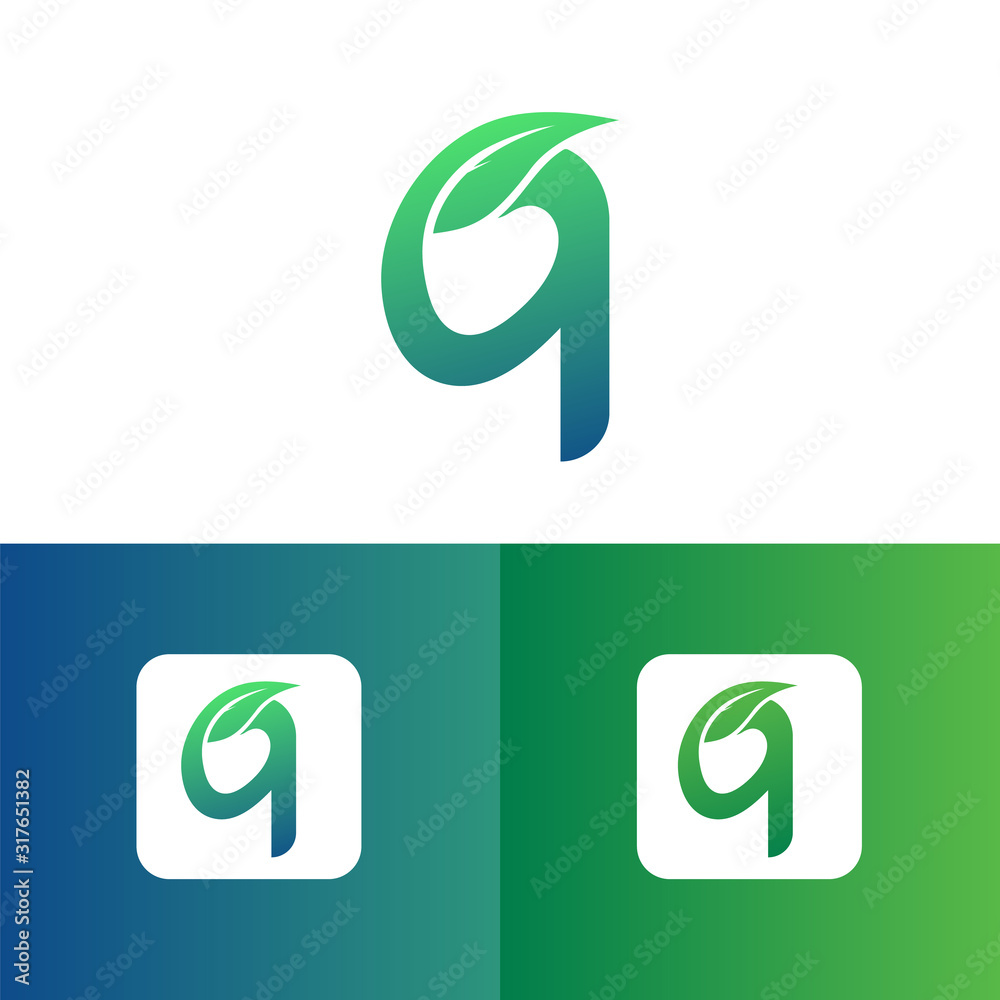 letter Q and leaf logo vector, Eco Logo Design. Letter Q Vector letter Q and leaf logo vector, Eco Logo Design. Letter Q Vector