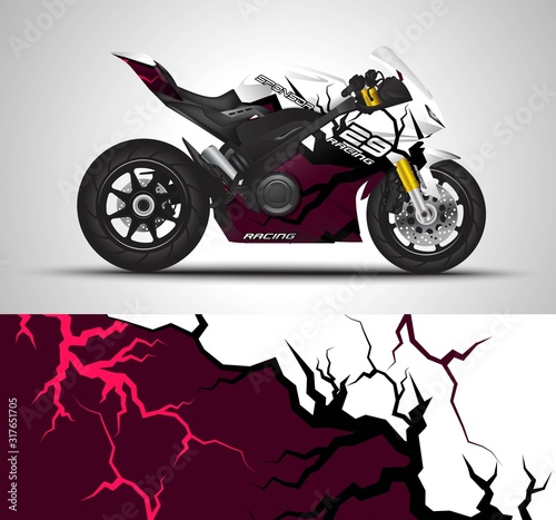Racing motorcycle wrap decal and vinyl sticker design. Concept graphic abstract background for wrapping vehicles, motorsports, Sportbikes, motocross, supermoto and livery. Vector illustration.